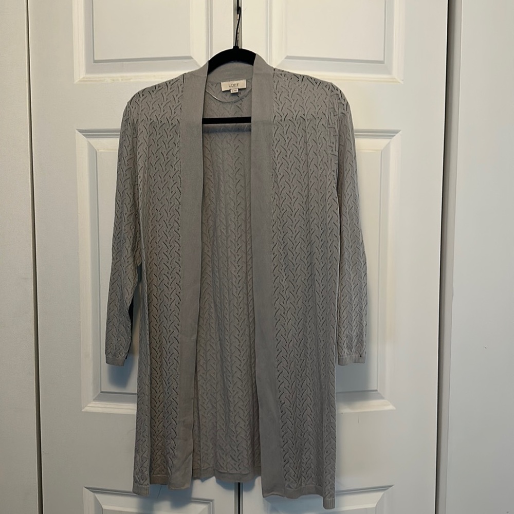 LOFT light gray open knit cardigan Sz XL